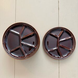 Gien France Chocolate Brown Faience Fondue Plates Set of 7 Vintage Charcuterie